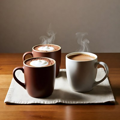 Warm drinks on a table in morning light