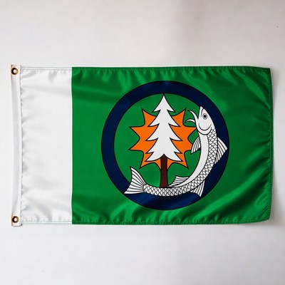 Flag with tree and fish design