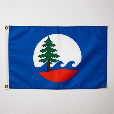 Flag with tree and waves design