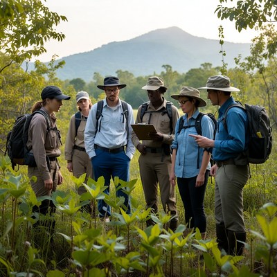Group of researchers studying in the field