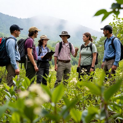 Group discussing in the forest