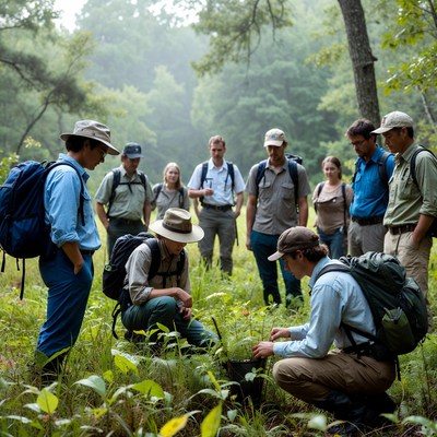 Group studies nature in forest