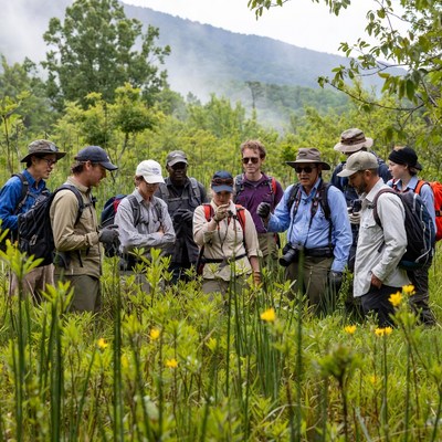 Group of people exploring nature trails