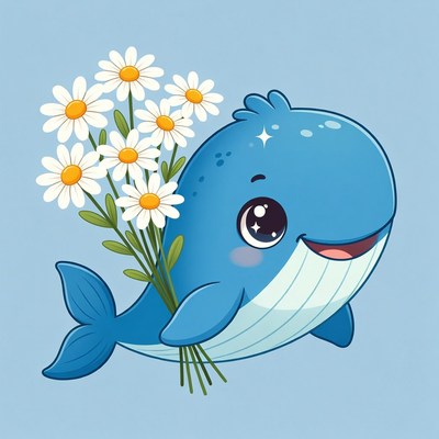 Whale with flowers in ocean