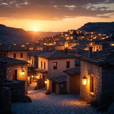 Sunset in a quiet village