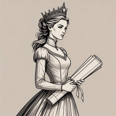 Portrait of a queen with scrolls