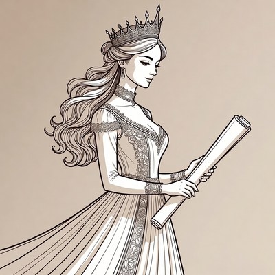 Woman in royal dress holding scroll
