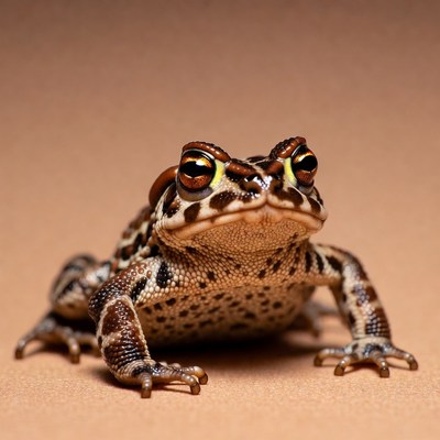 Frog in focus on brown surface