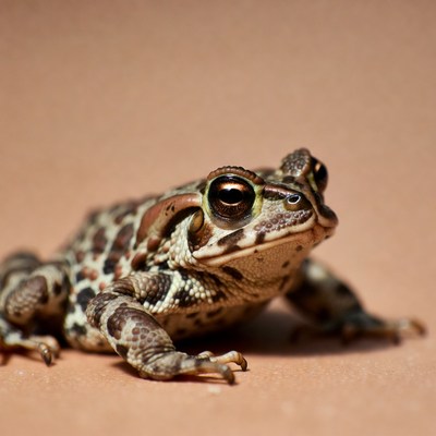 Frog on brown surface close up
