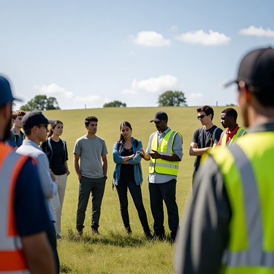 Outdoor meeting in a grassy field