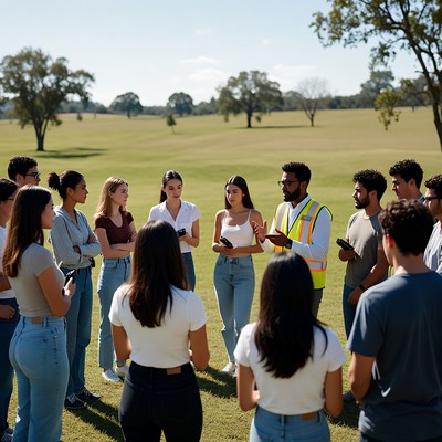 Group meeting in open field