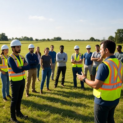 Team gathered for safety briefing