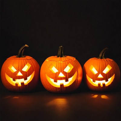 Three carved pumpkins for halloween fun
