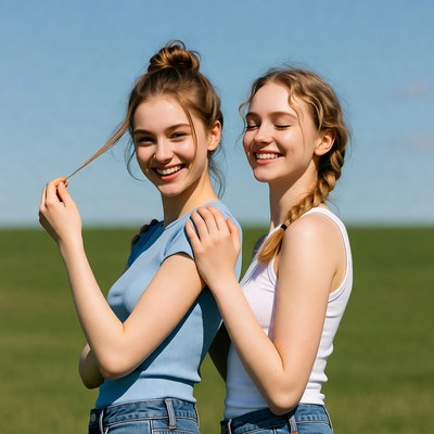 Smiling friends outdoors on a sunny day