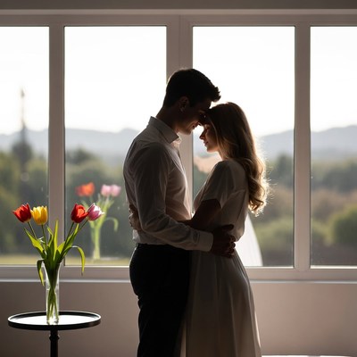 Loving couple embracing indoors