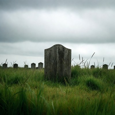 Grave in overgrown cemetery field
