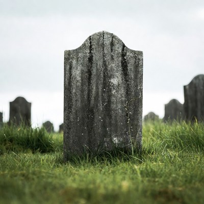 Old gravestone in grassy cemetery