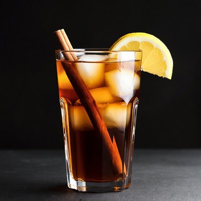 Glass of iced tea with lemon and cinnamon