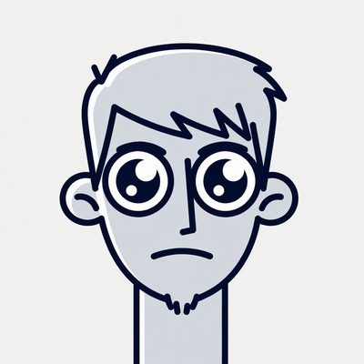 Cartoon man with big sad eyes