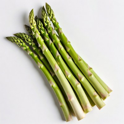 Fresh asparagus spears on white