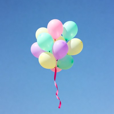 Colorful Balloons Floating in Blue Sky