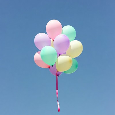 Colorful Balloons Floating in Blue Sky