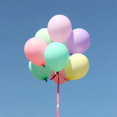 Colorful Balloons Tied on Pink String