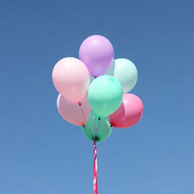 Colorful Balloons Floating Against Blue Sky