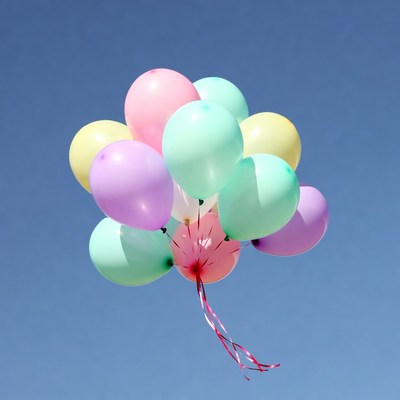 Colorful Balloons Floating in Blue Sky