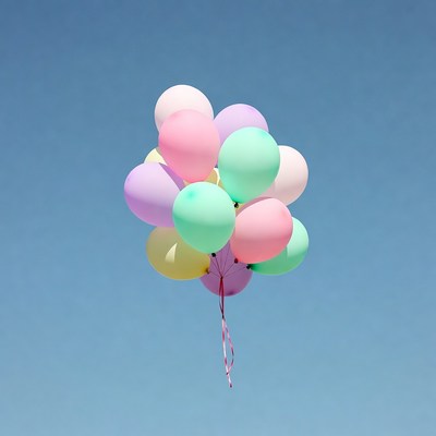 Colorful Balloons Floating in Blue Sky