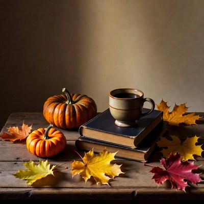 Pumpkin Coffee Books Autumn Leaves