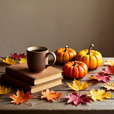 Coffee Mug with Pumpkins and Autumn Leaves