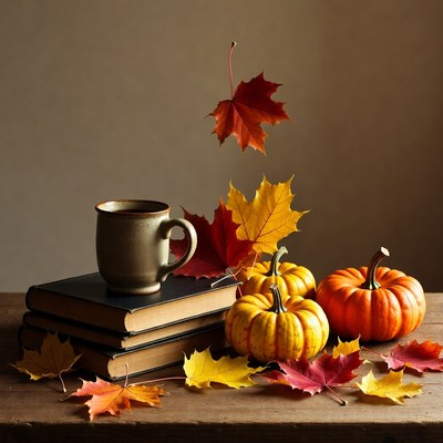 Autumn Coffee Mug with Pumpkins and Leaves