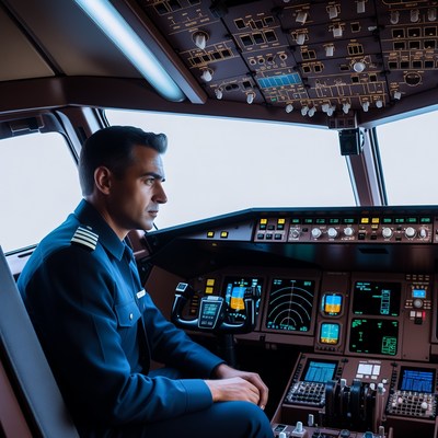 Airplane pilot in cockpit
