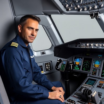 Pilot in airplane cockpit