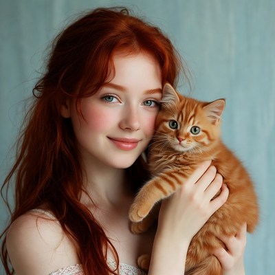 Woman holding ginger kitten
