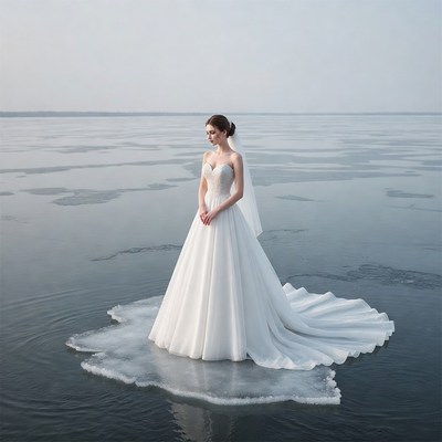 Bride standing on ice floe