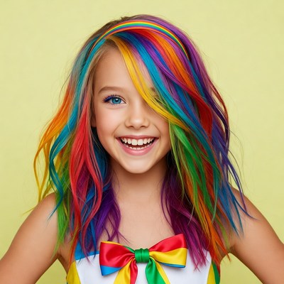 Girl with rainbow hair smiling