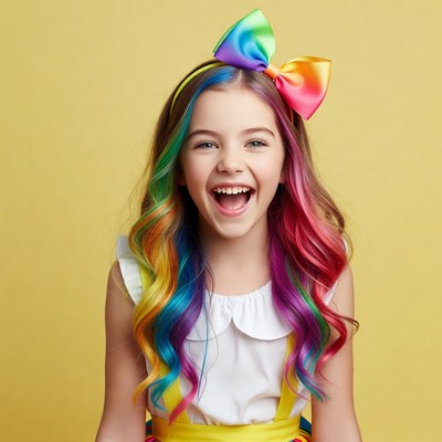 Girl with rainbow hair and bow