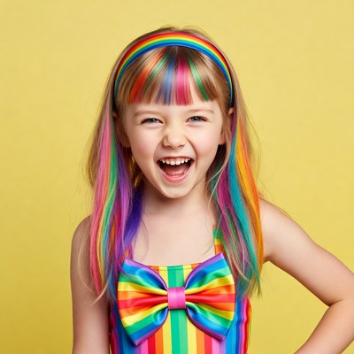 Girl with rainbow hair and bow