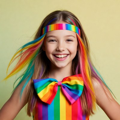 Girl in rainbow headband and dress