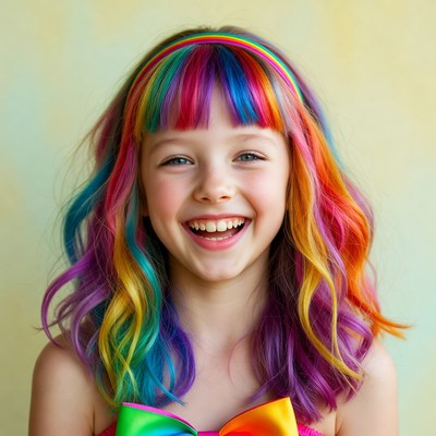 Girl with rainbow hair smiling