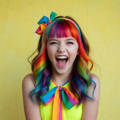 Girl with rainbow hair laughing