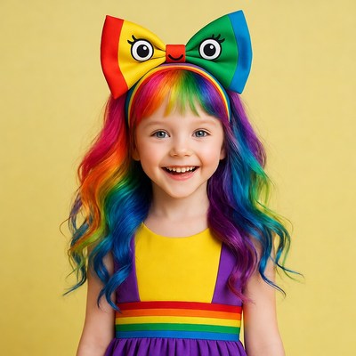 Girl with rainbow hair and bow