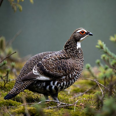 Ptarmigan standing in mossy forest