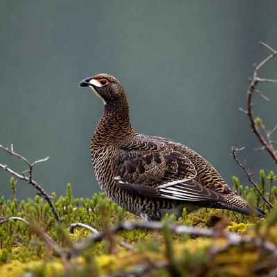 Ptarmigan standing in green moss