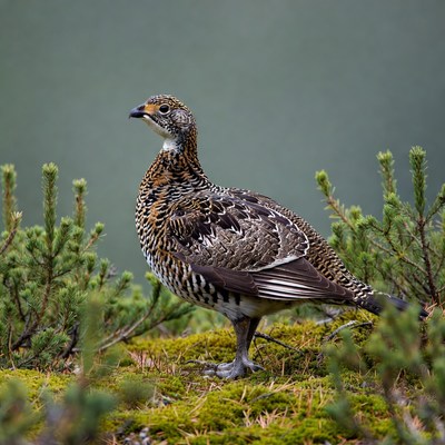 Willow Ptarmigan in mossy tundra