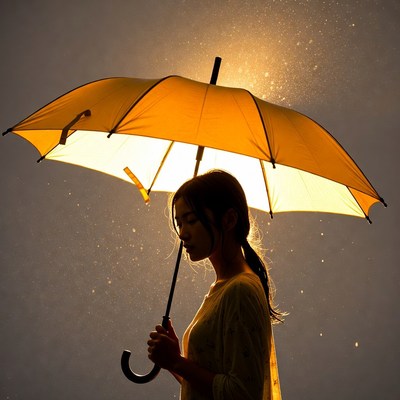Asian woman holding yellow umbrella