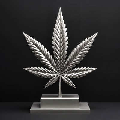 Silver Marijuana Leaf on Base