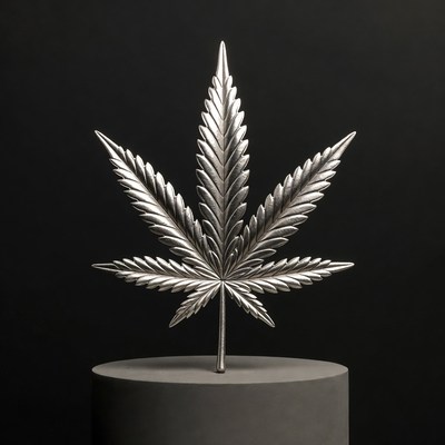 Silver Cannabis Leaf on Gray Base